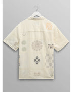  Wax London Mens Didcot Embroidered Doodle Short Sleeve Shirt Ecru Beige