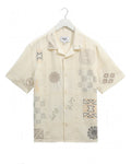  Wax London Mens Didcot Embroidered Doodle Short Sleeve Shirt Ecru Beige