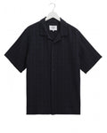  Wax London Mens Didcot Open Weave Short Sleeve Shirt Navy