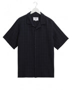  Wax London Mens Didcot Open Weave Short Sleeve Shirt Navy