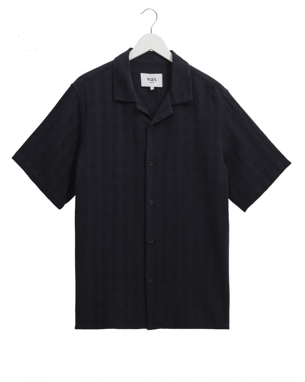  Wax London Mens Didcot Open Weave Short Sleeve Shirt Navy