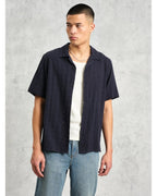  Wax London Mens Didcot Open Weave Short Sleeve Shirt Navy