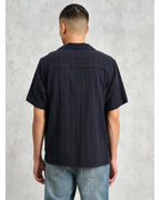  Wax London Mens Didcot Open Weave Short Sleeve Shirt Navy