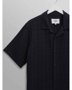 Wax London Mens Didcot Open Weave Short Sleeve Shirt Navy