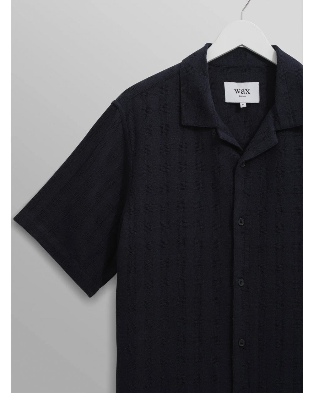  Wax London Mens Didcot Open Weave Short Sleeve Shirt Navy