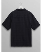  Wax London Mens Didcot Open Weave Short Sleeve Shirt Navy