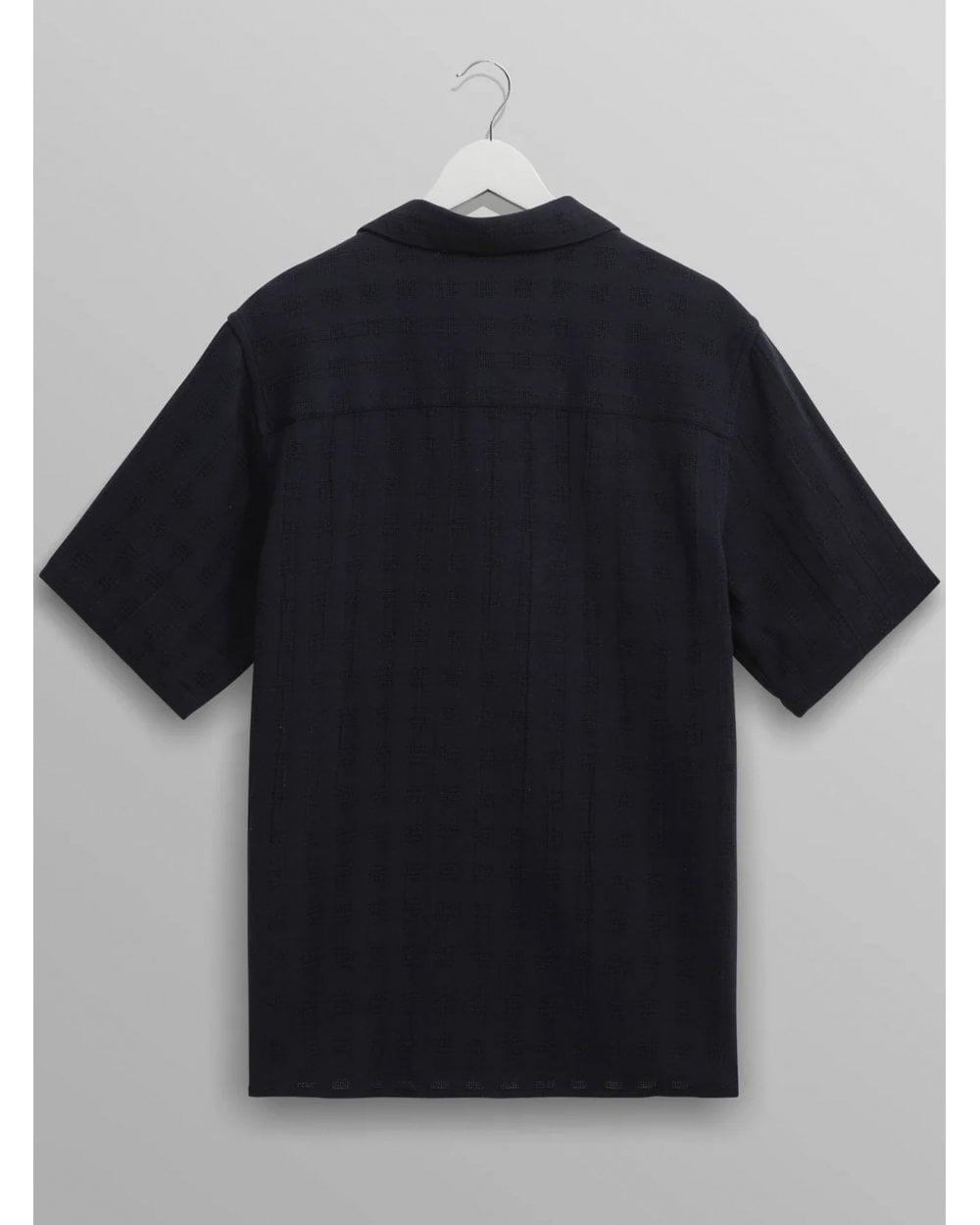  Wax London Mens Didcot Open Weave Short Sleeve Shirt Navy