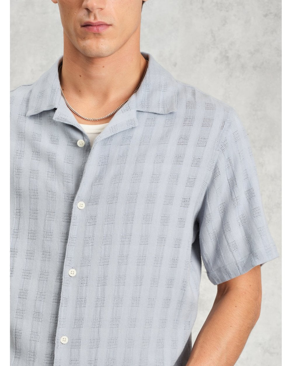  Wax London Mens Didcot Open Weave Short Sleeve Shirt Pale Blue