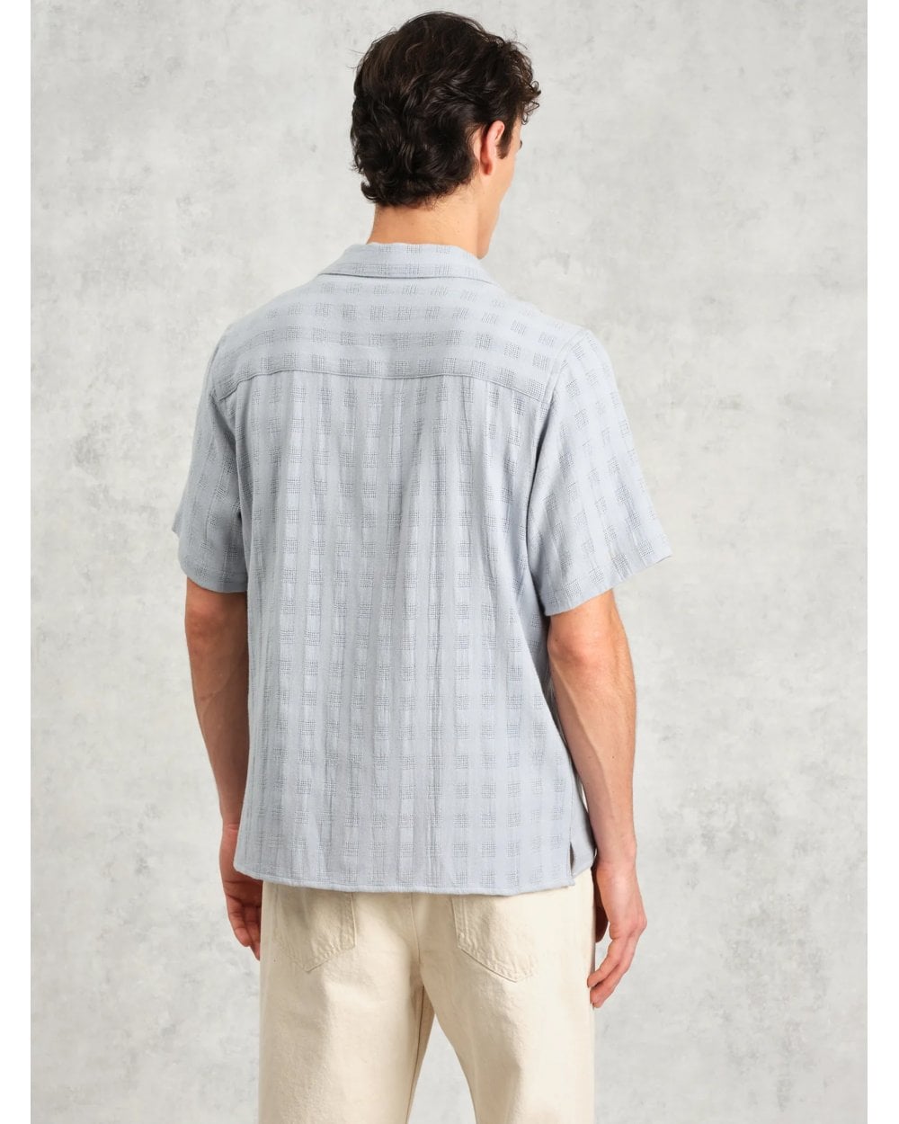  Wax London Mens Didcot Open Weave Short Sleeve Shirt Pale Blue