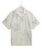  Wax London Mens Floral Embroidered Short Sleeve Shirt Ecru Beige