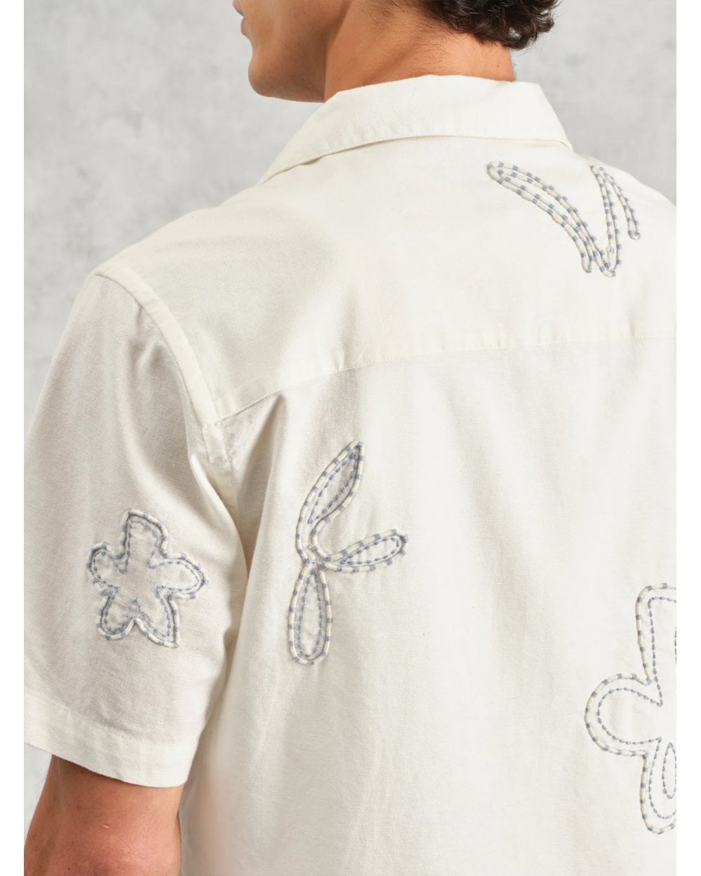  Wax London Mens Floral Embroidered Short Sleeve Shirt Ecru Beige