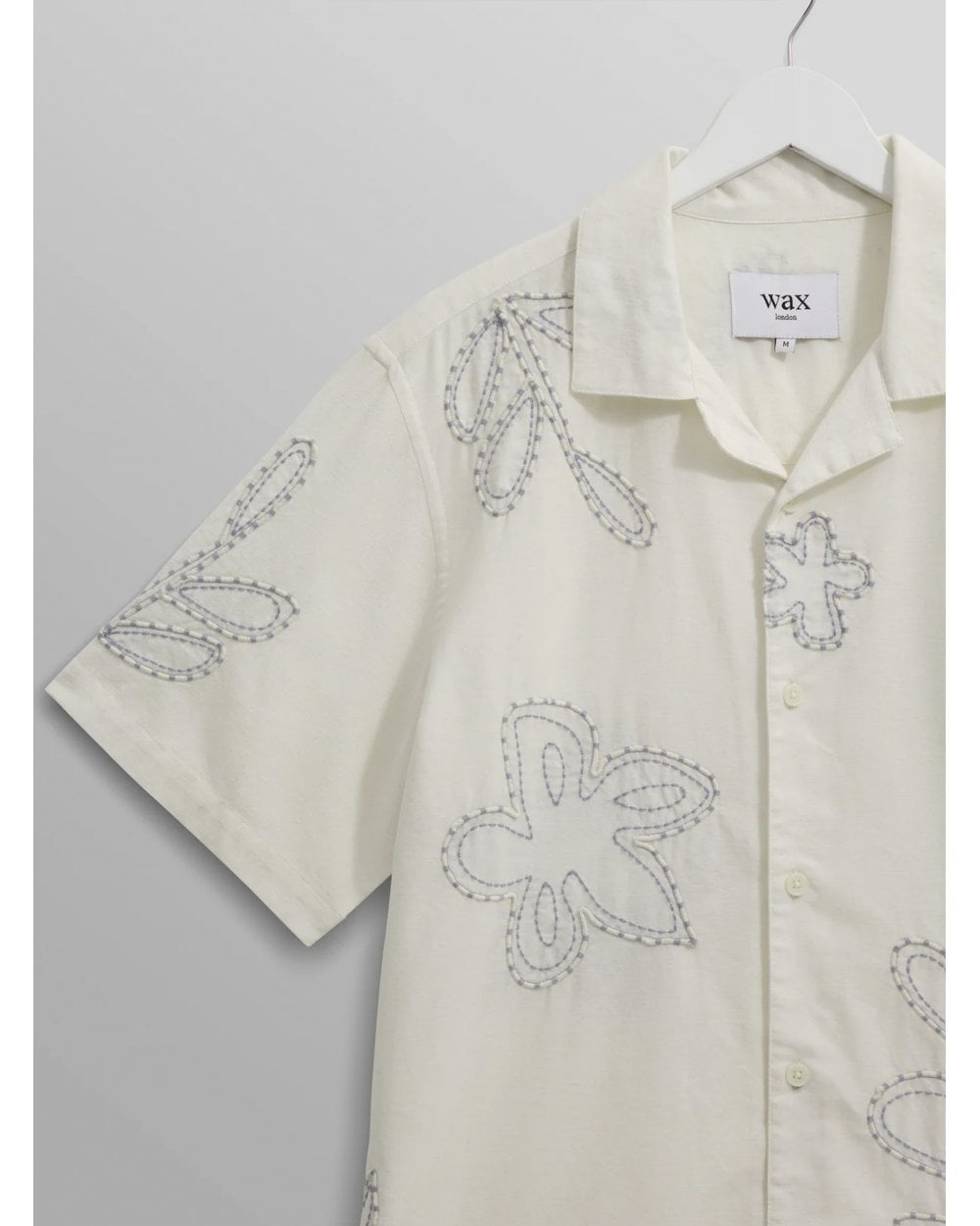  Wax London Mens Floral Embroidered Short Sleeve Shirt Ecru Beige
