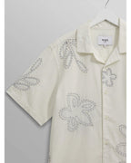  Wax London Mens Floral Embroidered Short Sleeve Shirt Ecru Beige