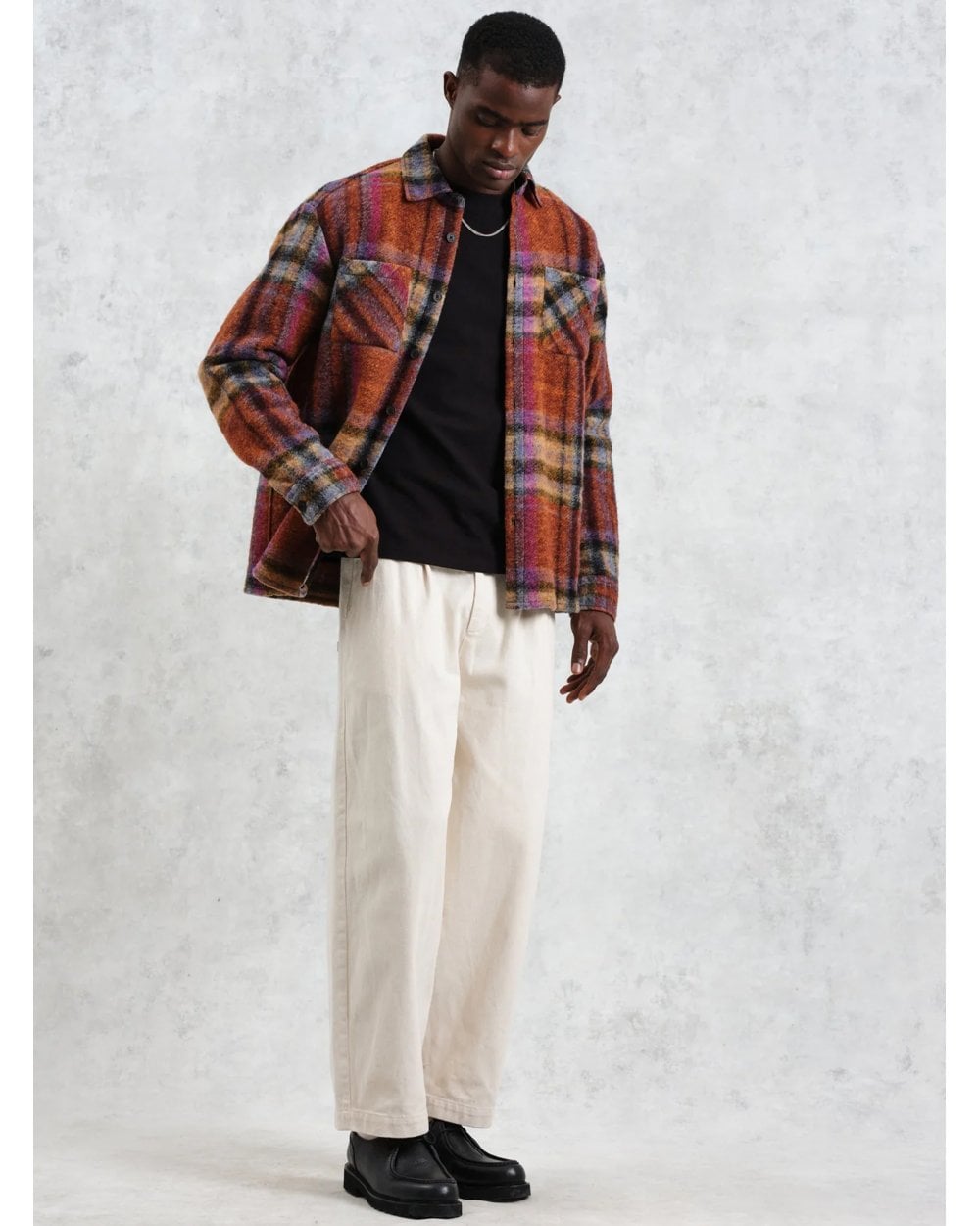  Wax London Mens Whiting Multi Check Overshirt Orange