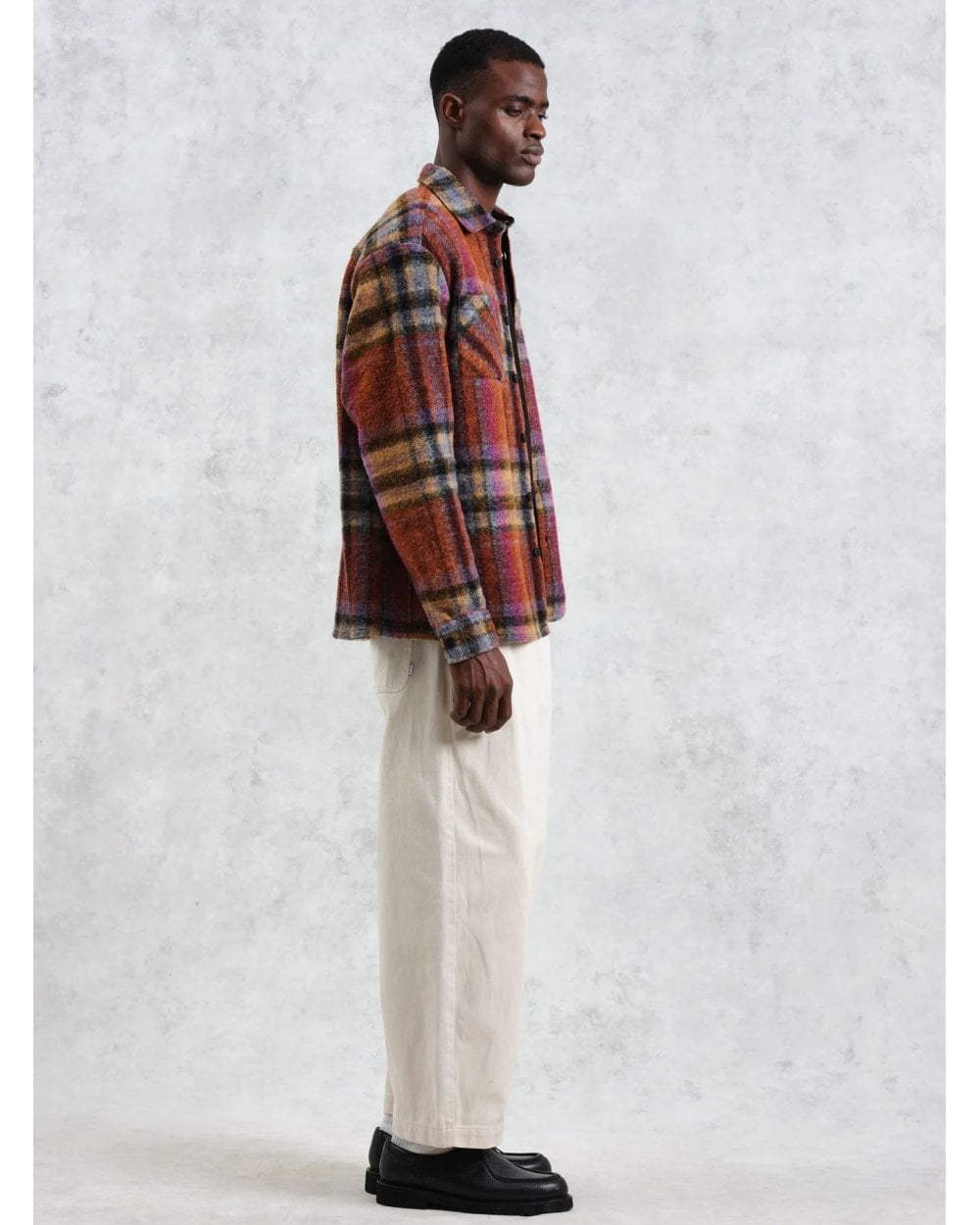  Wax London Mens Whiting Multi Check Overshirt Orange