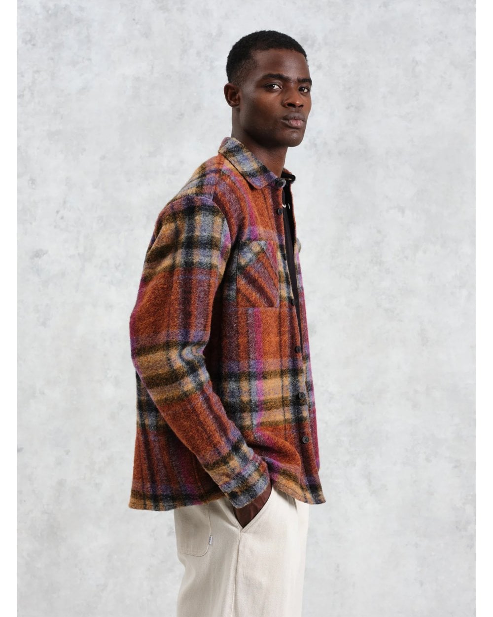 Wax London Mens Whiting Multi Check Overshirt Orange