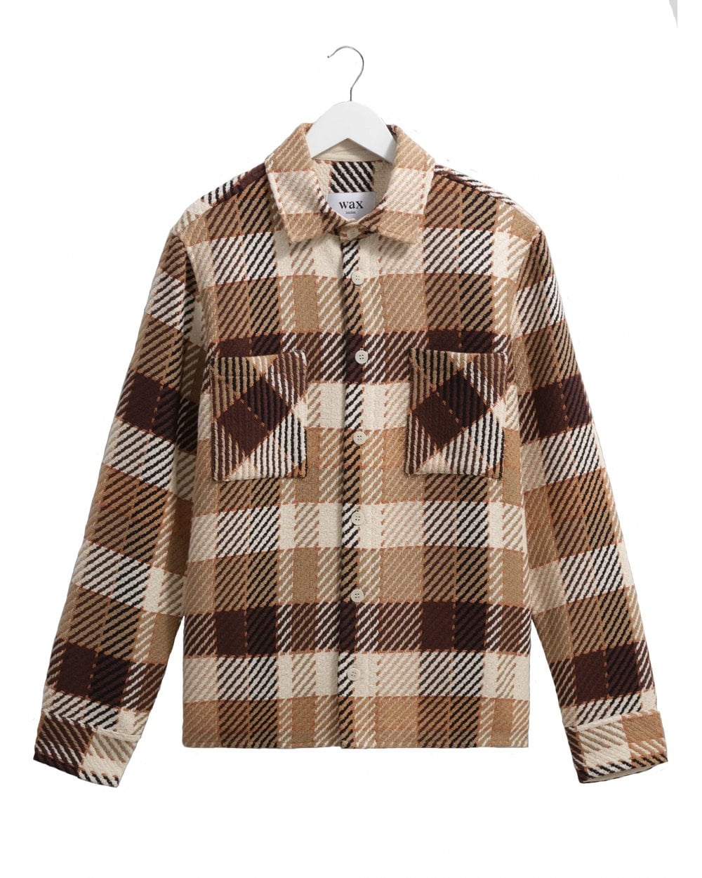  Wax London Mens Whiting Pike Check Overshirt Beige/Brown