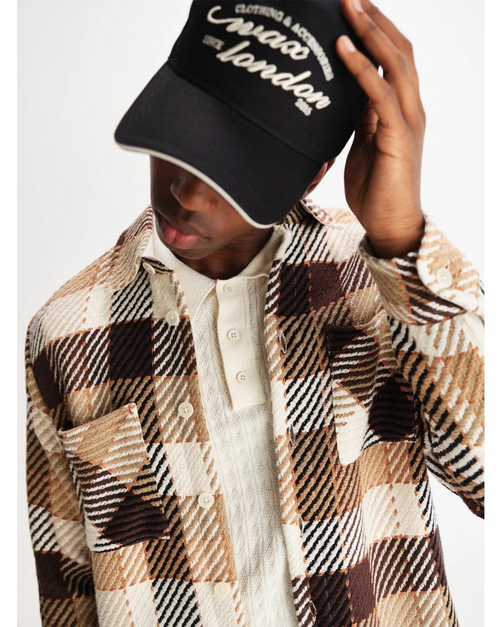  Wax London Mens Whiting Pike Check Overshirt Beige/Brown
