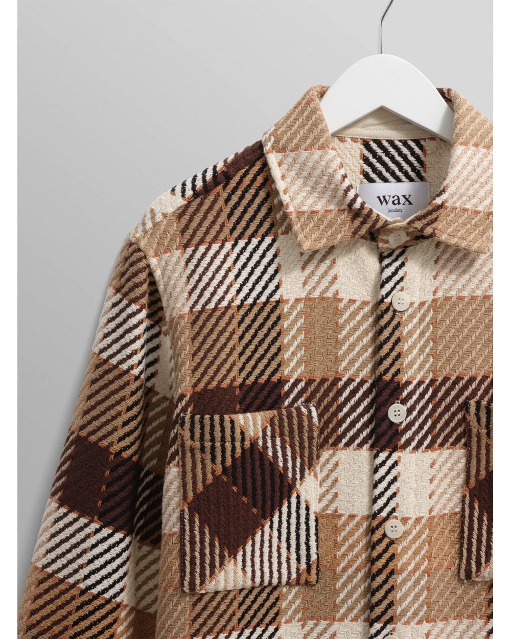  Wax London Mens Whiting Pike Check Overshirt Beige/Brown