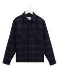  Wax London Mens Whiting Skate Check Overshirt Navy Blue