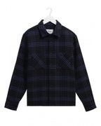  Wax London Mens Whiting Skate Check Overshirt Navy Blue