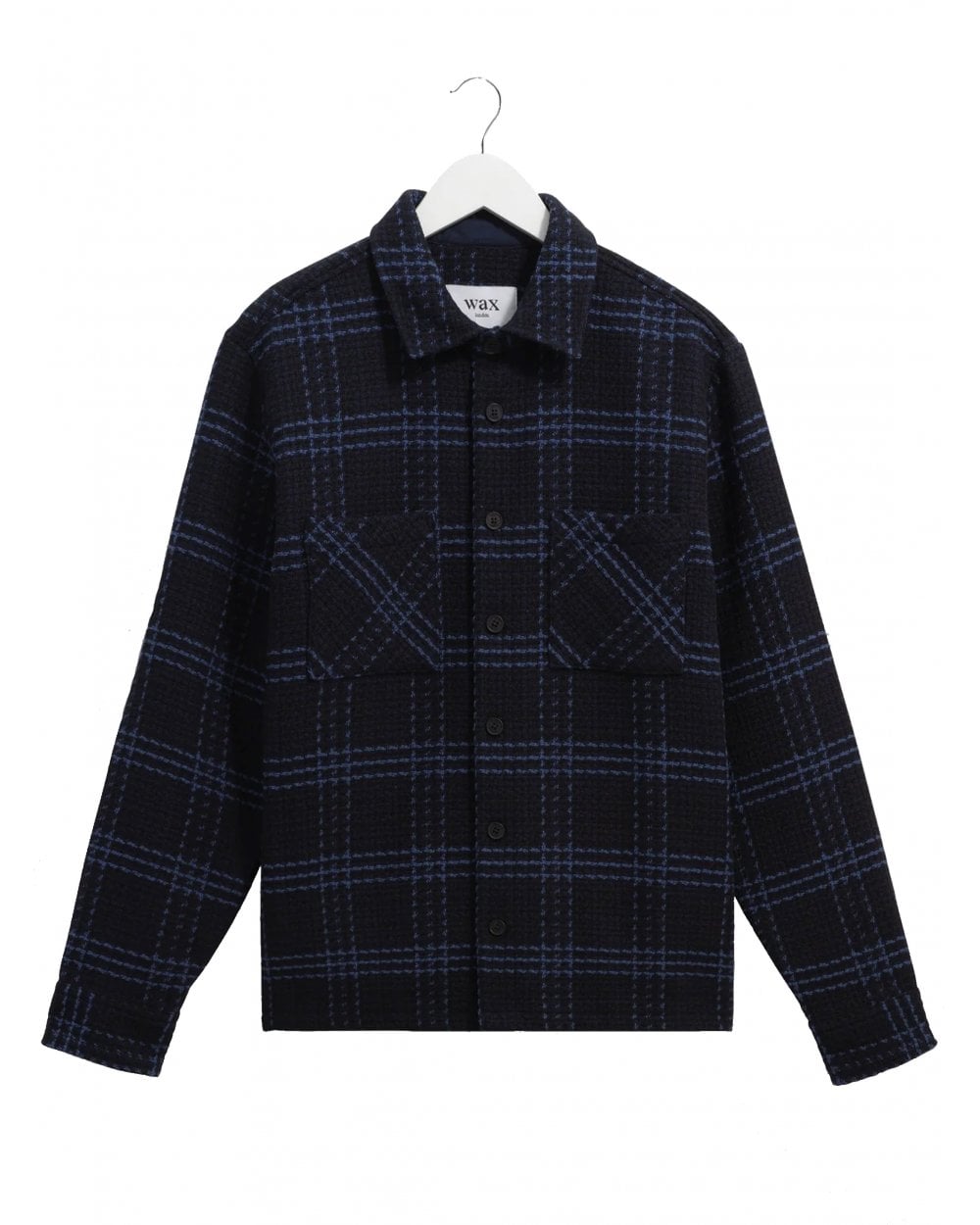  Wax London Mens Whiting Skate Check Overshirt Navy Blue