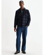  Wax London Mens Whiting Skate Check Overshirt Navy Blue