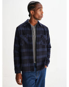  Wax London Mens Whiting Skate Check Overshirt Navy Blue