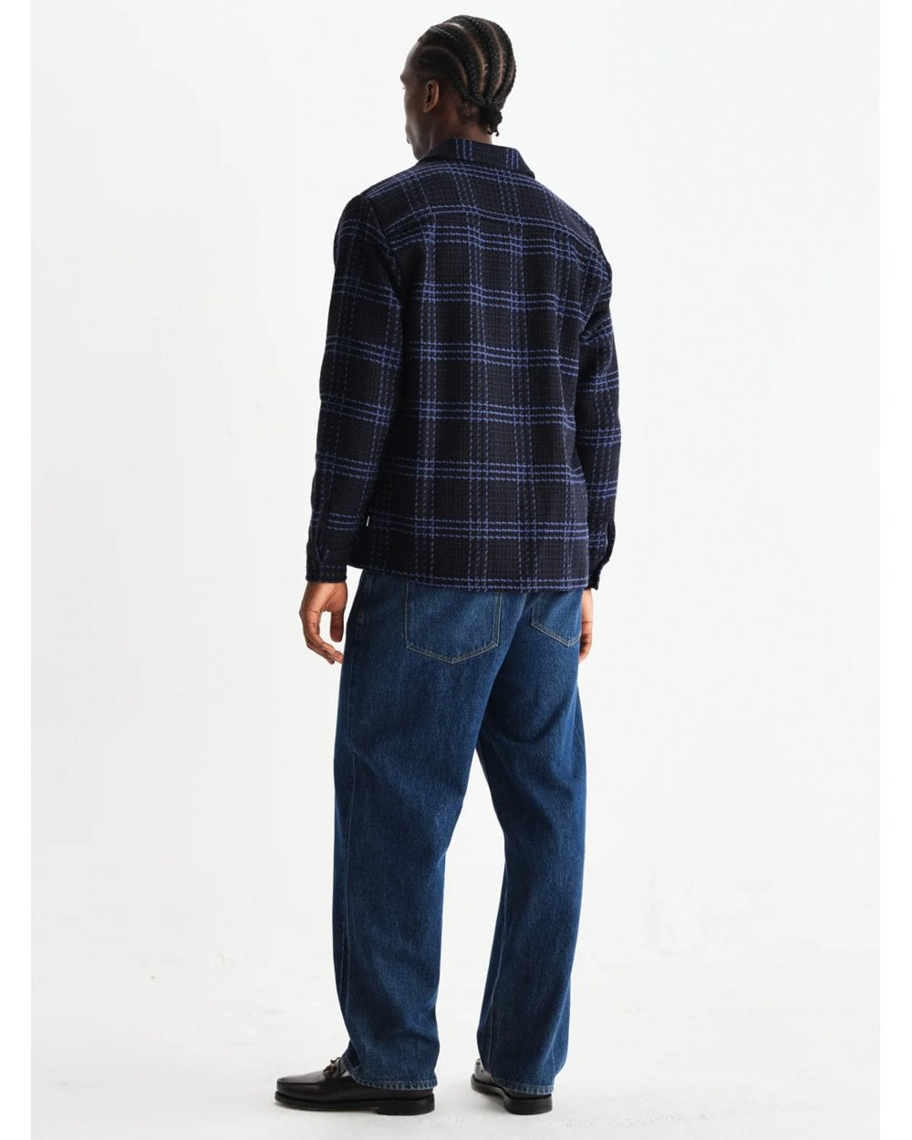  Wax London Mens Whiting Skate Check Overshirt Navy Blue
