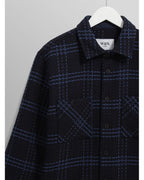  Wax London Mens Whiting Skate Check Overshirt Navy Blue