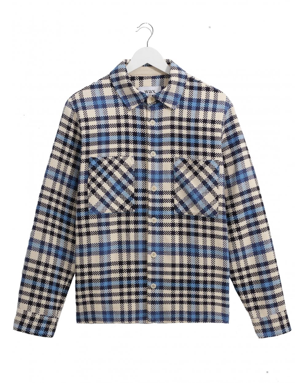  Wax London Mens Whiting Strand Check Overshirt Ecru/Beige