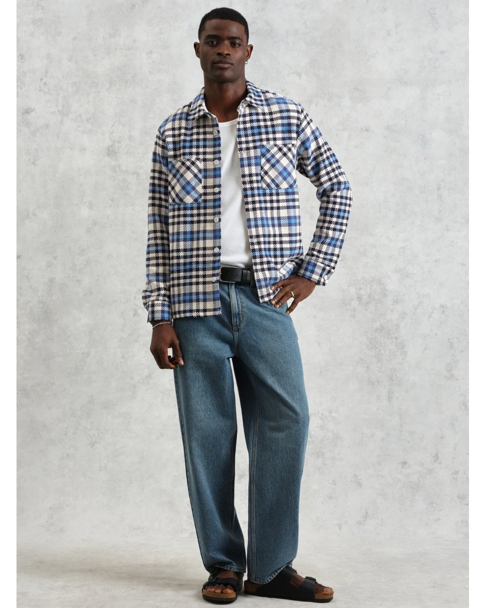  Wax London Mens Whiting Strand Check Overshirt Ecru/Beige