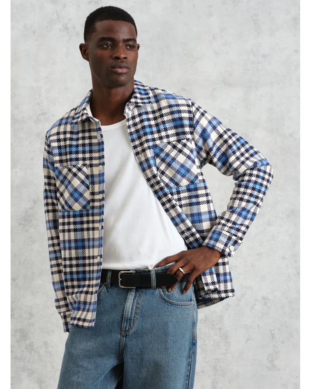  Wax London Mens Whiting Strand Check Overshirt Ecru/Beige