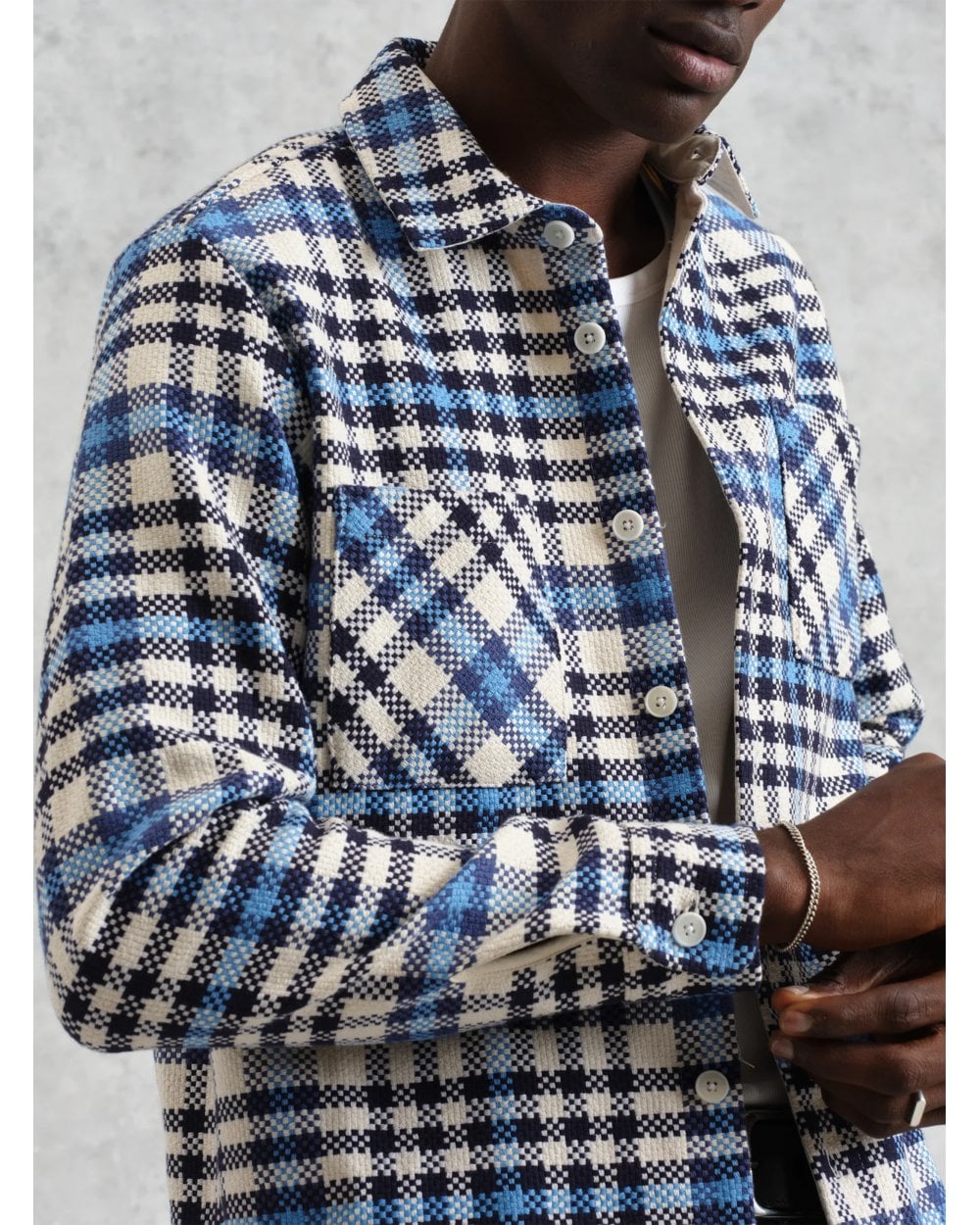  Wax London Mens Whiting Strand Check Overshirt Ecru/Beige