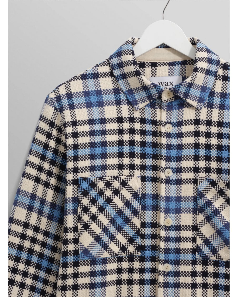  Wax London Mens Whiting Strand Check Overshirt Ecru/Beige