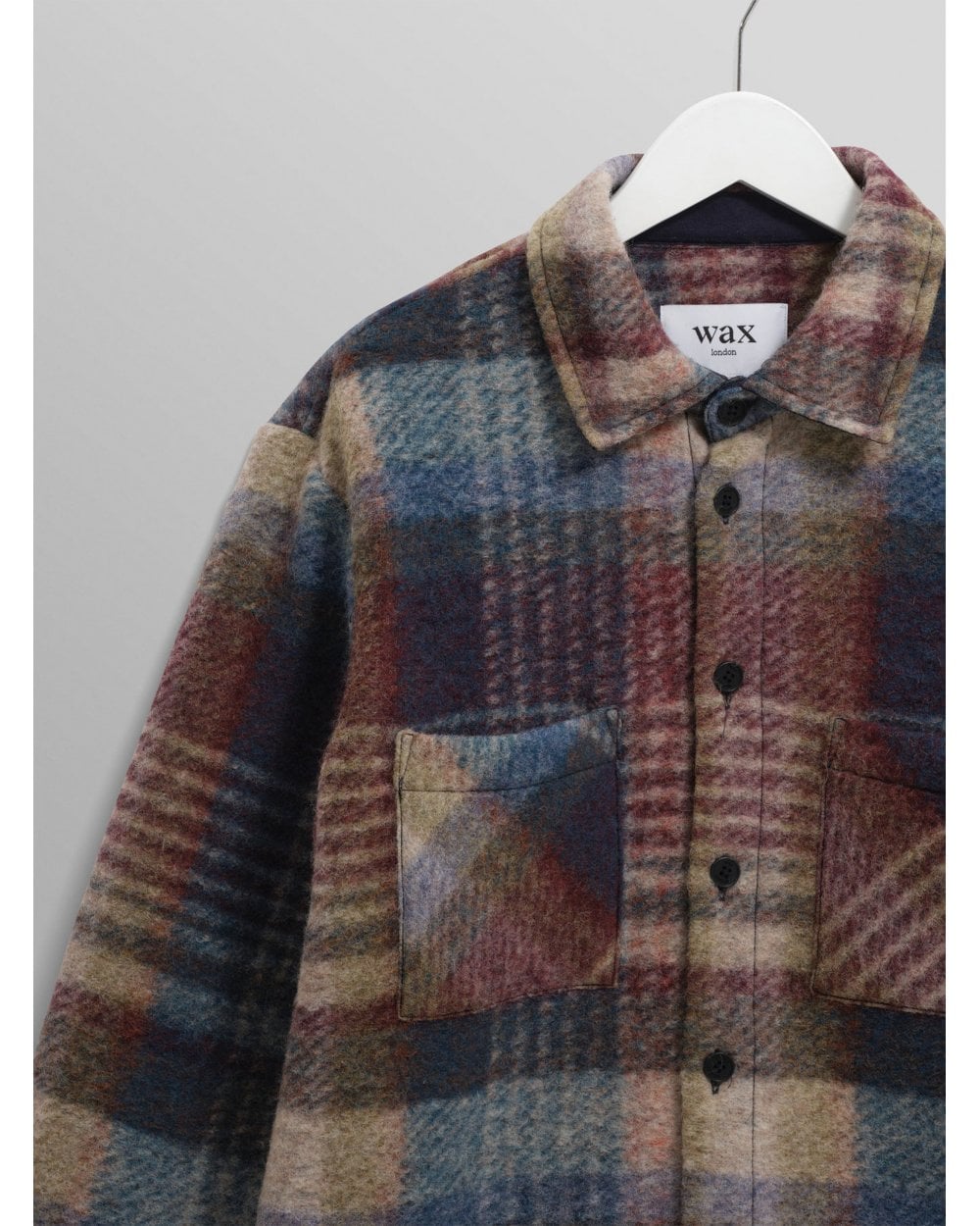  Wax London Mens Whiting Wool Blend Overshirt Blue/Multi