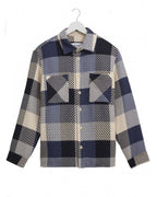  Wax London Mens Whitting Block Check Shirt Ecru/Navy