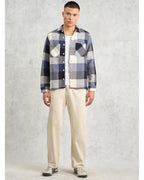  Wax London Mens Whitting Block Check Shirt Ecru/Navy