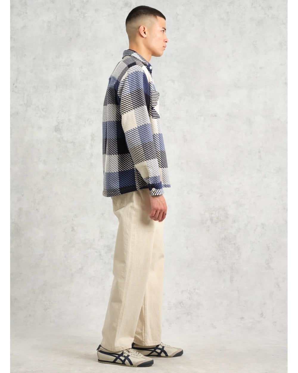  Wax London Mens Whitting Block Check Shirt Ecru/Navy