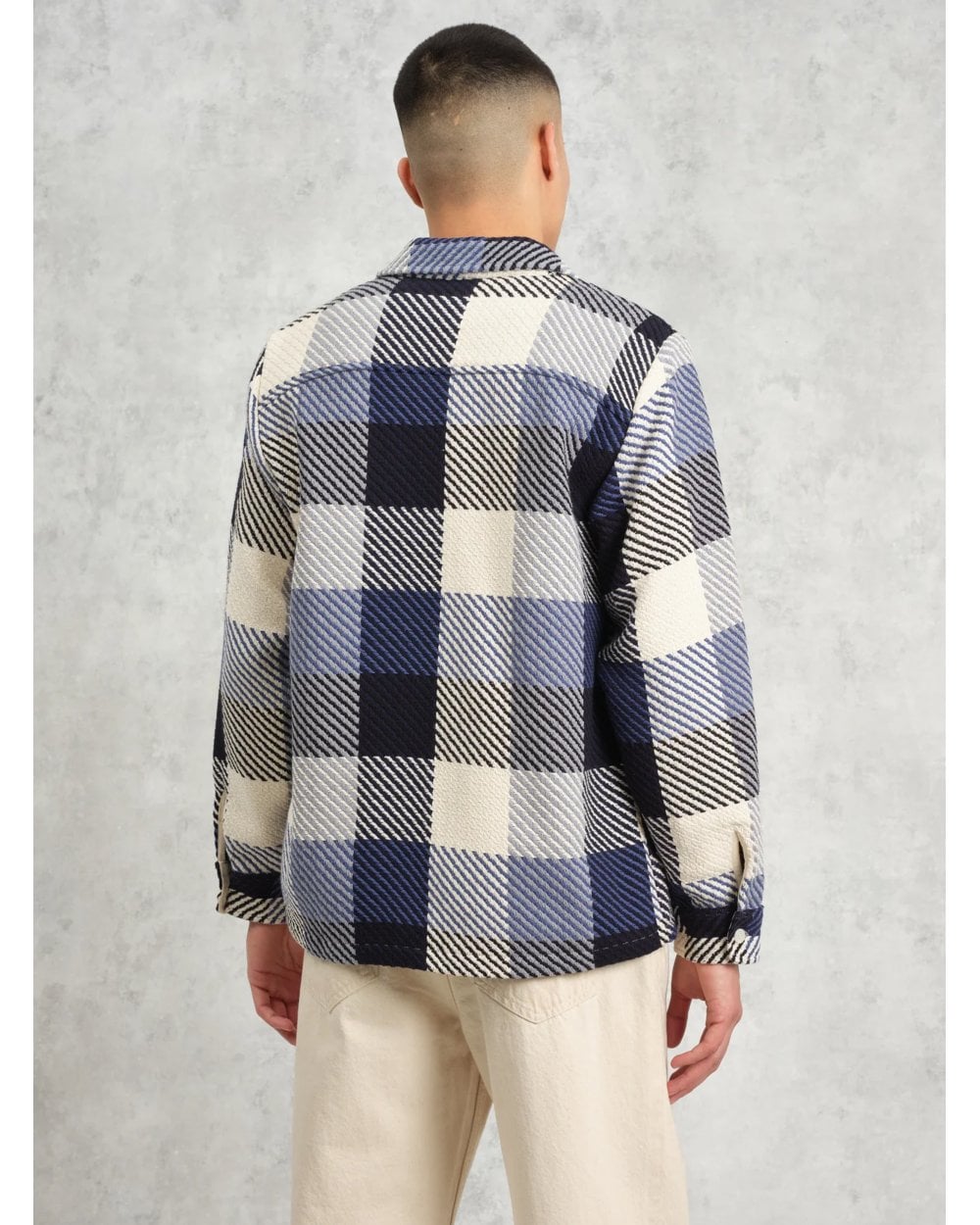  Wax London Mens Whitting Block Check Shirt Ecru/Navy