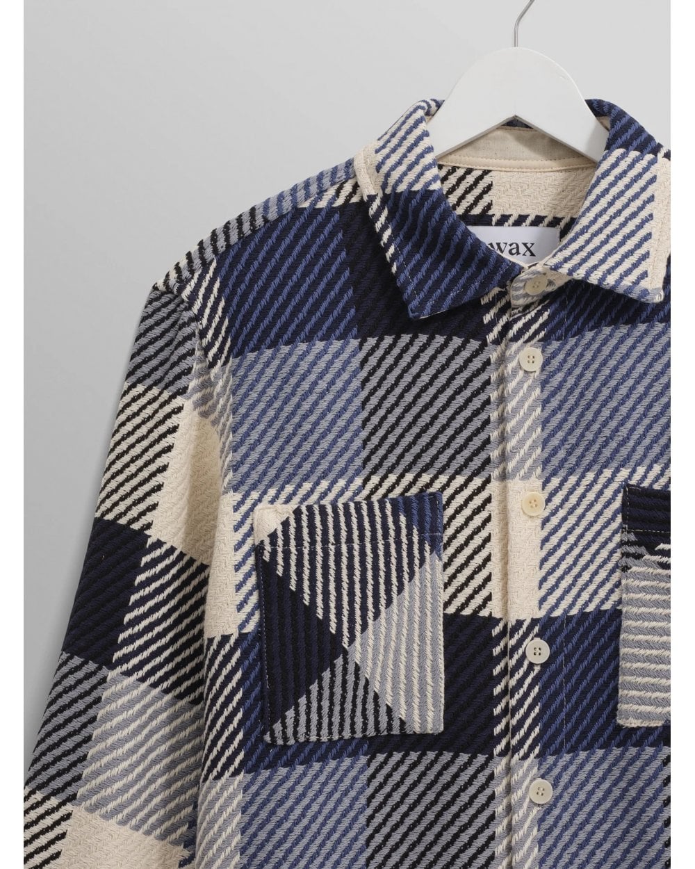  Wax London Mens Whitting Block Check Shirt Ecru/Navy