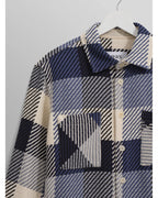  Wax London Mens Whitting Block Check Shirt Ecru/Navy